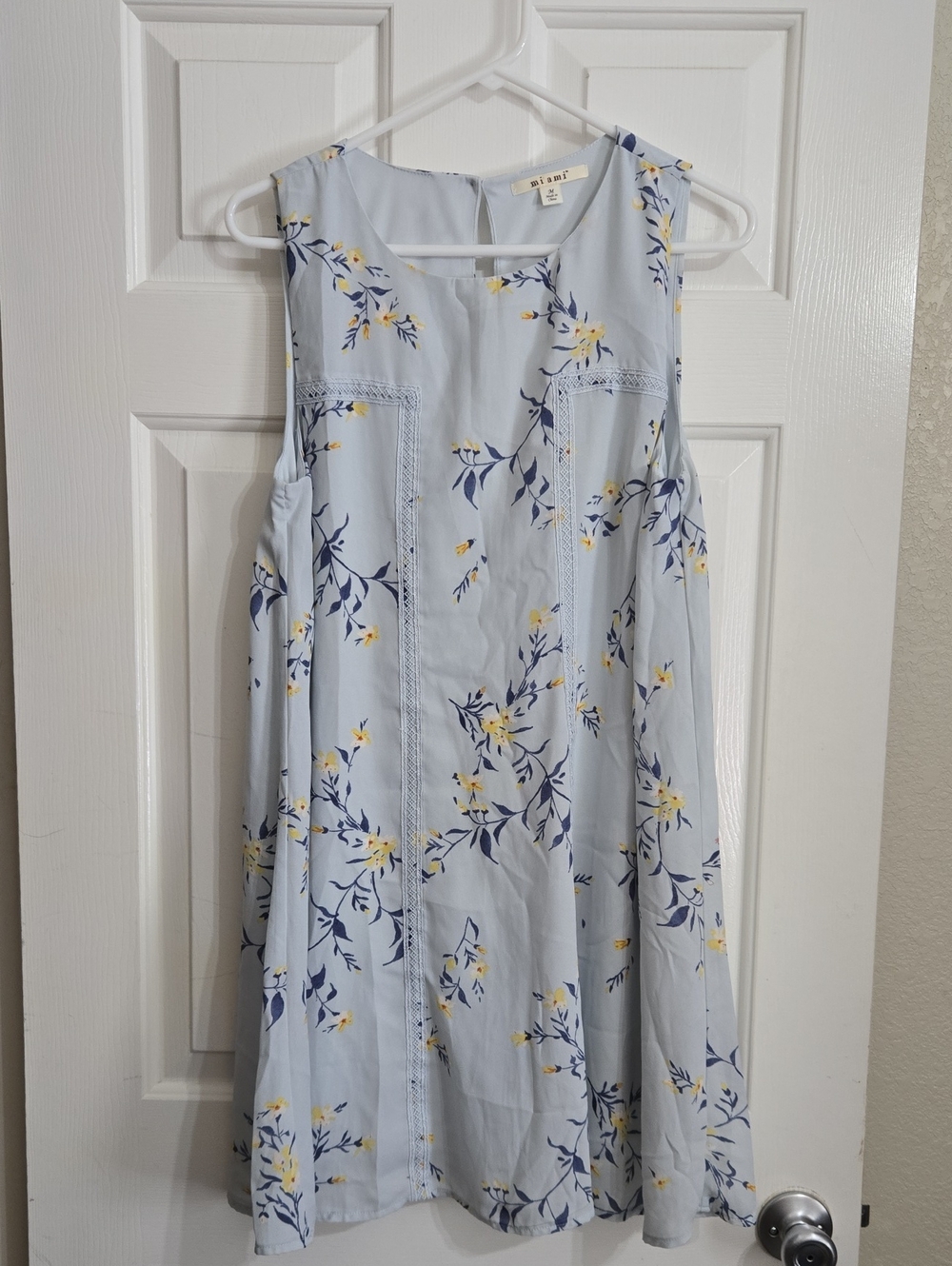 miami Pale Blue Floral Midi Dress with Navy & Yellow Blooms